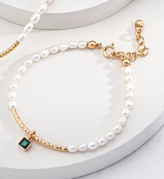 Modern Pearl Charm Necklace Bracelet