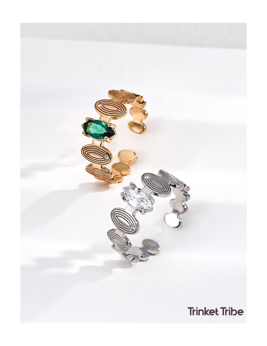 colour options adjustable minimalist rings in gold and silver with spiral patterns and zircon stones – trendy S925 silver rings by Trinket Tribe.