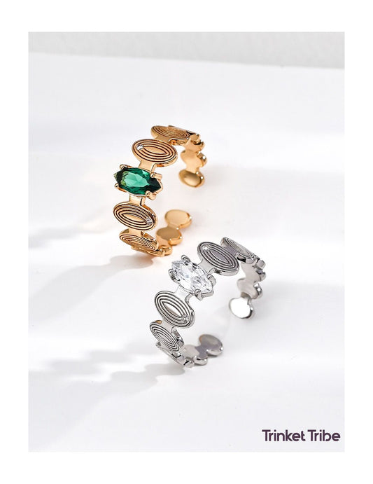 colour options adjustable minimalist rings in gold and silver with spiral patterns and zircon stones – trendy S925 silver rings by Trinket Tribe.