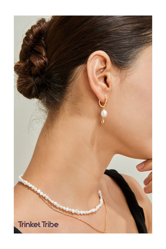 Elegant pearl drop hoop earrings